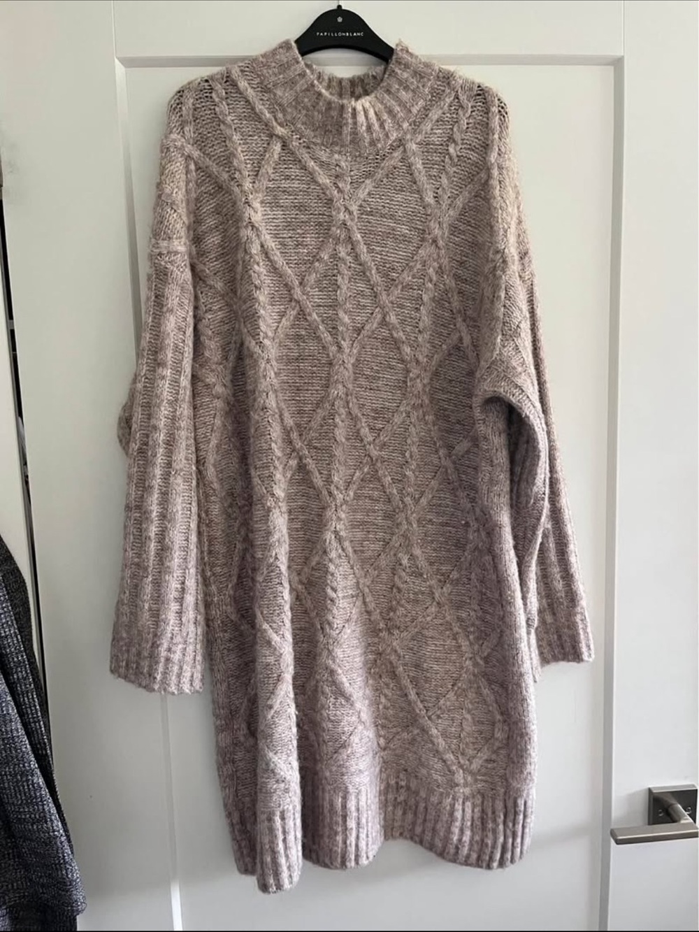 Cozy Cable Knit Mock Neck Sweater Dress - Taupe